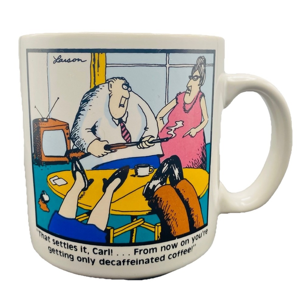 Vintage 1980 The Far Side Gary Larson Coffee Mug Cup Carl with Rifle